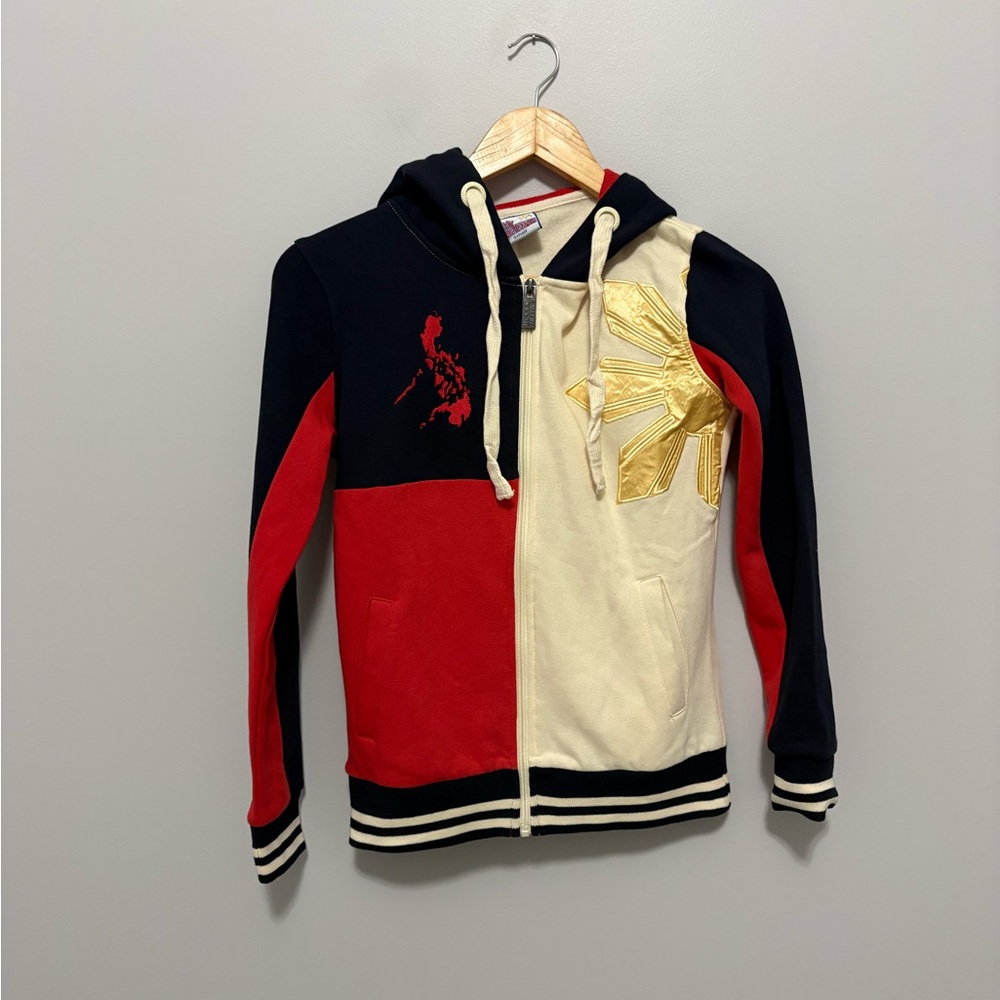 My Phillippines Boy Colorblock Zip Hoodie with Gold Sun Graphic